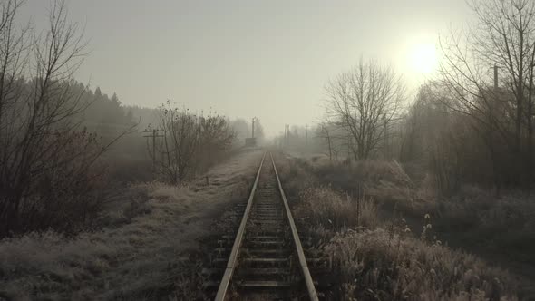 Drone Flight Over an Old Narrow Gauge Railway