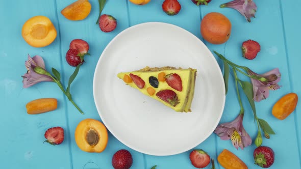 Delicious Homemade Pie on a Blue Wooden Table