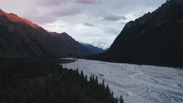 River and mountains at sunset