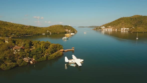 Seaplane on Sea Water Surface