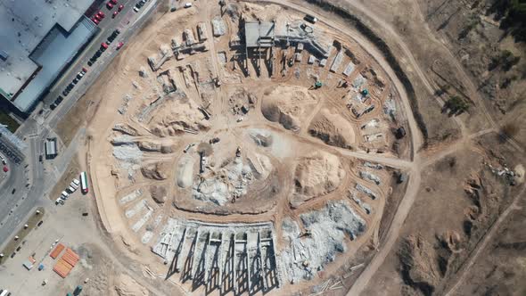 AERIAL: National Stadium in Vilnius Being Demolished by Heavy Machinery