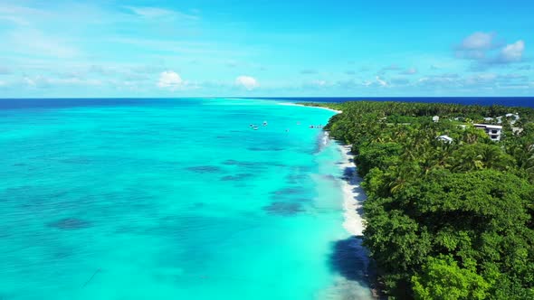 Aerial top view panorama of relaxing shore beach trip by turquoise sea with white sandy background o