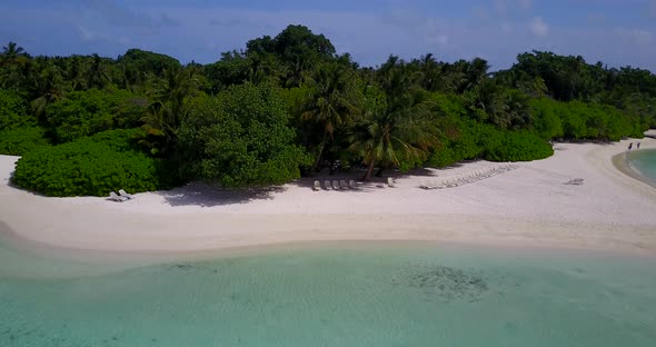 Daytime birds eye copy space shot of a paradise sunny white sand beach and blue ocean background 