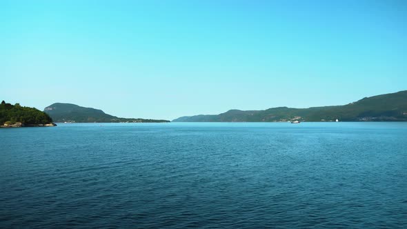 North sea recorded from ferry in Hjelmeland showing Norwegian fjord.