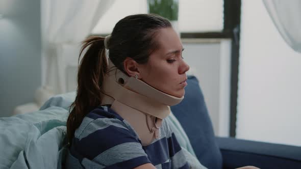 Close Up of Injured Woman with Cervical Neck Foam