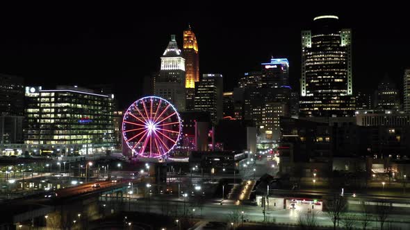 Night aerial video Cincinnati Ohio USA 4k scenic