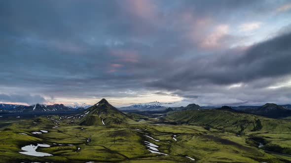 Sunset Sky over Green Iceland Landscape