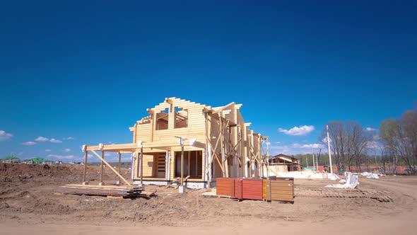 Wooden House Cottage Under Construction Timelapse Hyperlapse