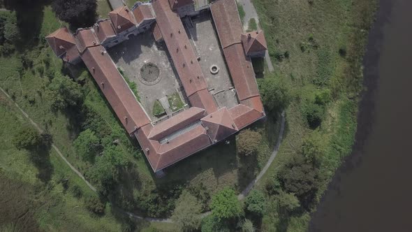 Aerial Famous Ukranian Ruined Svirzh Castle