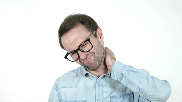 Man with Neck Pain White Background