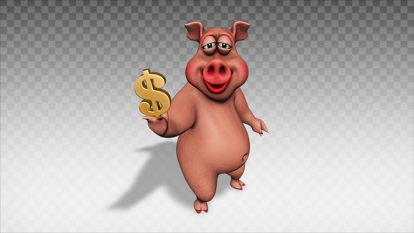 Cartoon Pig - Show Dollar Symbol