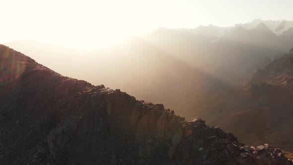 Hiker Walking at Beautiful Mountain Landscape Aerial Shot