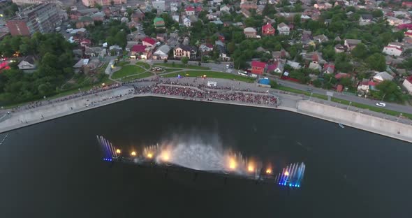 Fountain With Colorful Illuminations At Night