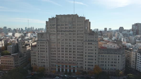 Aerial dolly in of the Faculty of Medicine, a branch of the prestigious University of Buenos Aires,