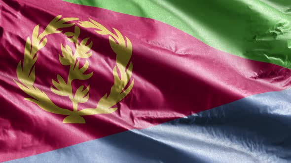 Eritrea textile flag waving on the wind. 10 seconds loop.