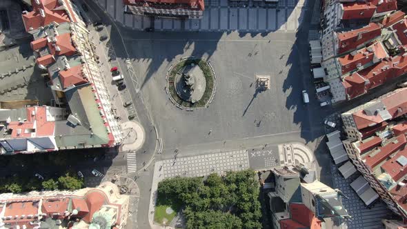 Aerial shot of the Old Town Square (Staromak) in Prague, Czech Republic, Europe