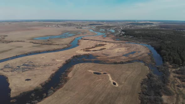 Bird's-eye View of the Overflowing River Near the Villages. The River Overflowed Near the Villages