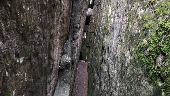 Walk through the rock blocks. Bare rocks high in the mountains. Rock town. Taken in Sto?owe Mountain