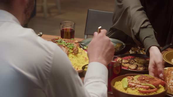 Muslim Family Eating Dinner Ramadan Iftar