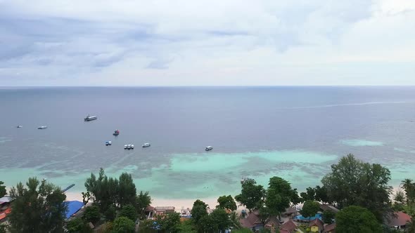 Drone Aerial View on Turquoise Sea in Andaman Sea with Yachts and Boats