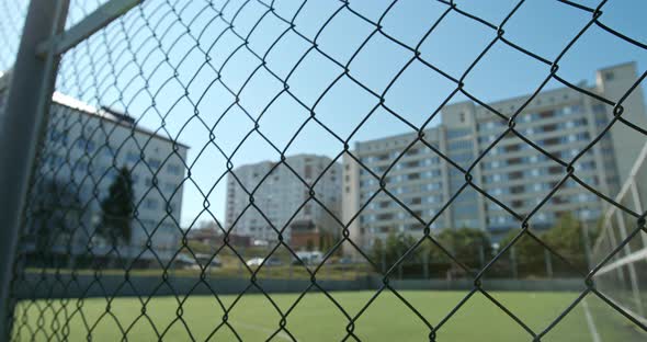 A Small Football Field Near Residential Buildings Is Quarantined During the Covid-19 Coronavirus