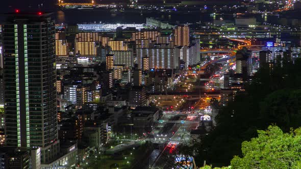 Kobe Night Illumination City Traffic Timelapse