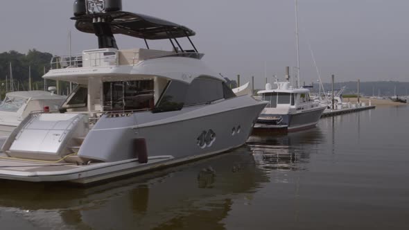 Panning Shot of Yacht and Boat Docked at Marina in Glen Cove Long Island