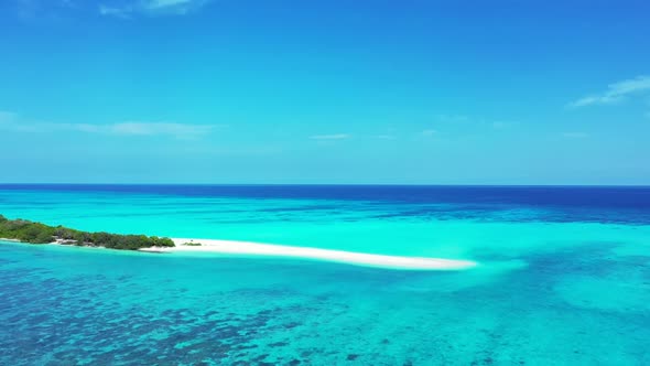 Aerial sky of tropical resort beach trip by blue green water with white sandy background of a dayout