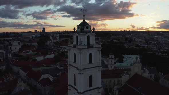 Aerial view of Old Town in Vilnius, capital city of Lithuania. Gediminas avenue