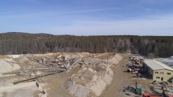 Aerial view of conveyor equipment. Sunny spring day