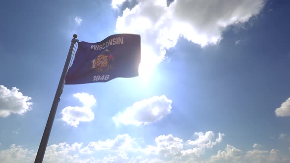 Wisconsin State Flag on a Flagpole V4 - 4K