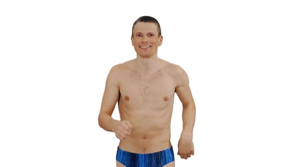 Handsome Young Man Jogging with Naked Torso, Alpha Channel