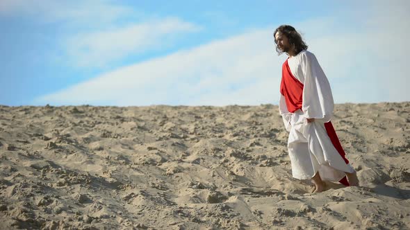 Man in Robe Repenting for Sins, Praying to God in Desert, Pangs of Conscience