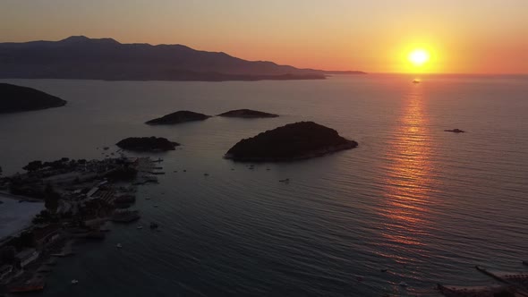 Idyllic Tropical Coastline Aerial View Paradise Beach in Albania Ksamil Beautiful Island in Bay of