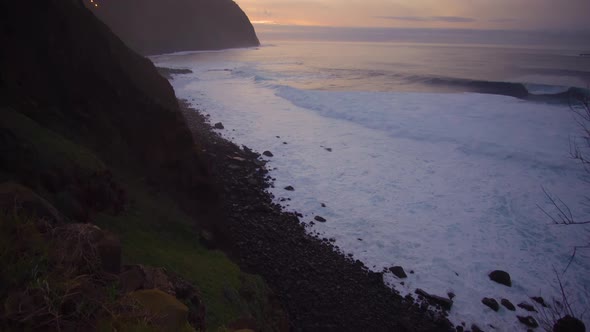 Rocky Atlantic ocean coast at dusk