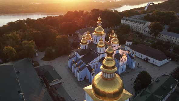 Kyiv, Ukraine: St. Michael's Golden-Domed Monastery in the Morning, Slow Motion