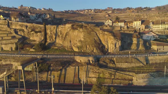 Terraced Vineyards on Lake Geneva at Sunset