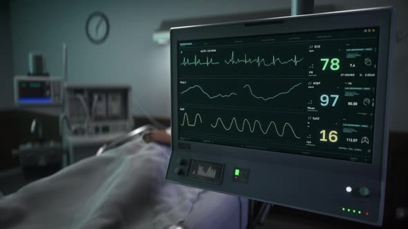 Scanning Pulse Of Hospital Patient Using Heart Rhythm Monitor Technology Device