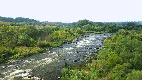 Landscape of the River and Granite Rocks Aerial View