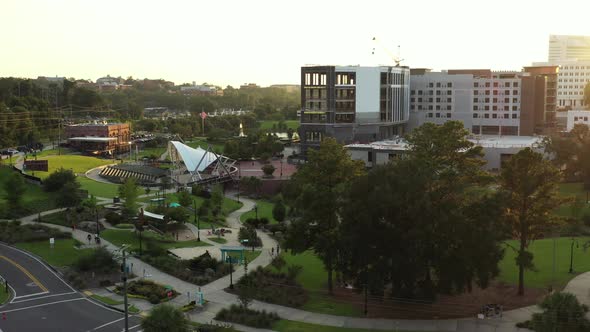 Aerial Establishing Shot Cascades Park Tallahassee At Sunset 4k