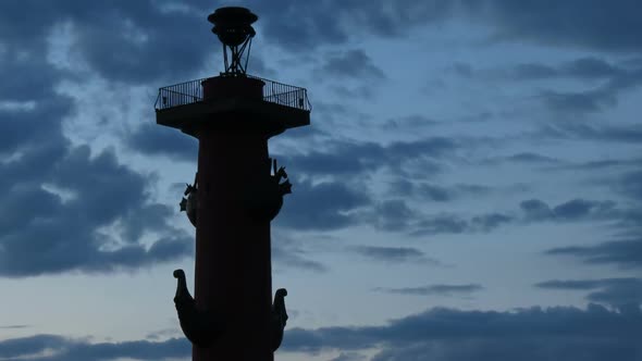 Silhouette Of Rostral Column In The White Nights Sky, St. Petersburg, Russia