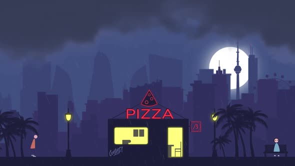 Night City Walking 2D Animation