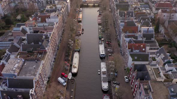 Sunset Aerial View Along Amsterdam Canals
