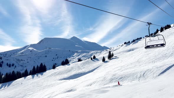 Ski Lift and Beautiful After Heavy Snowstorm in the Mountains