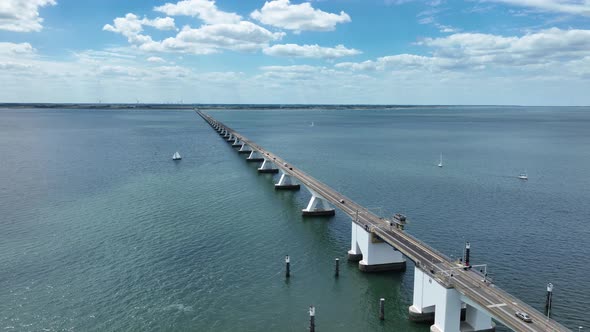 Zeelandbridge Infinity Bridge in the Distance Aerial Drone View