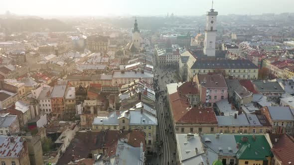 Aerial View of the Historical Center of Lviv