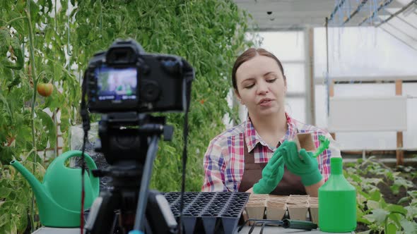 Active Girl Blogger Is Recording Video About Gardening for Her Vlog