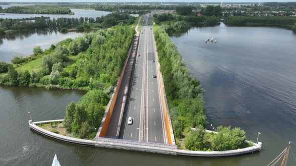 Aqueduct Veluwemeer Near Harderwijk Transport Asphalt Motorway Road for Traffic Crossing Underneath