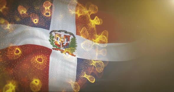Dominican Republic Flag With Corona Virus Bacteria alt