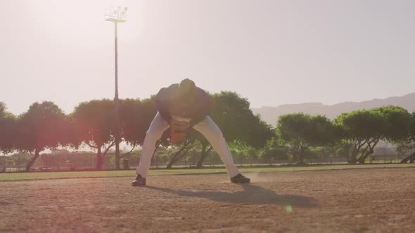 Baseball player catching a ball during a match